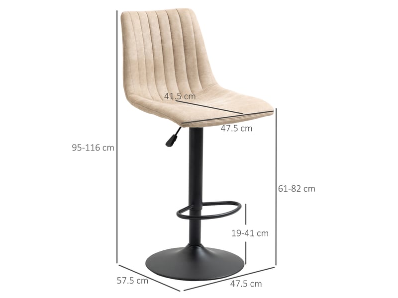  Ensemble de 2 tabourets de bar à hauteur réglable, acier et polyester, 47,5 x 57,5 x 95-116 cm, marron  - Conforama E