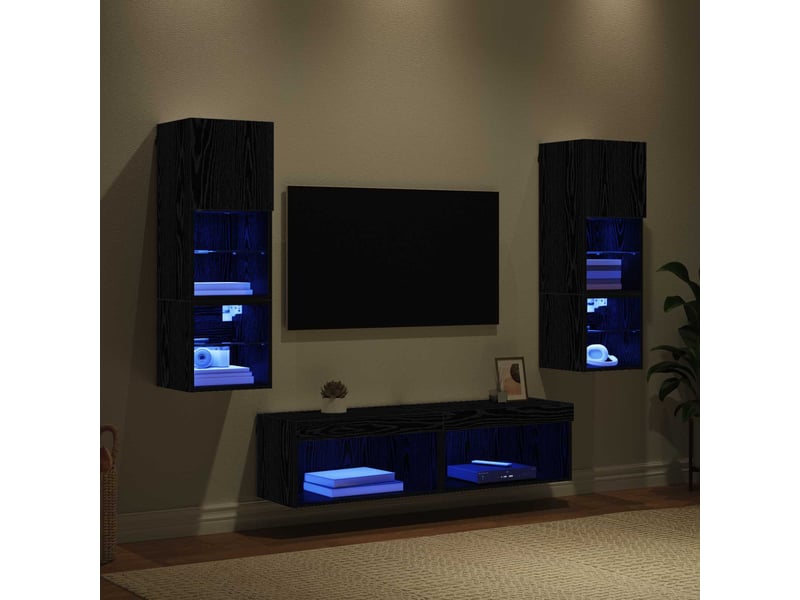  Unité murale de tv 6 pcs chêne noir bois d'ingénierie shl43601  - Conforama E