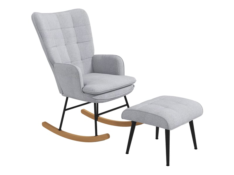  Fauteuil à bascule avec repose-pieds gris clair, fauteuil de relaxation aspect lin, charge 130 kg  - Conforama A