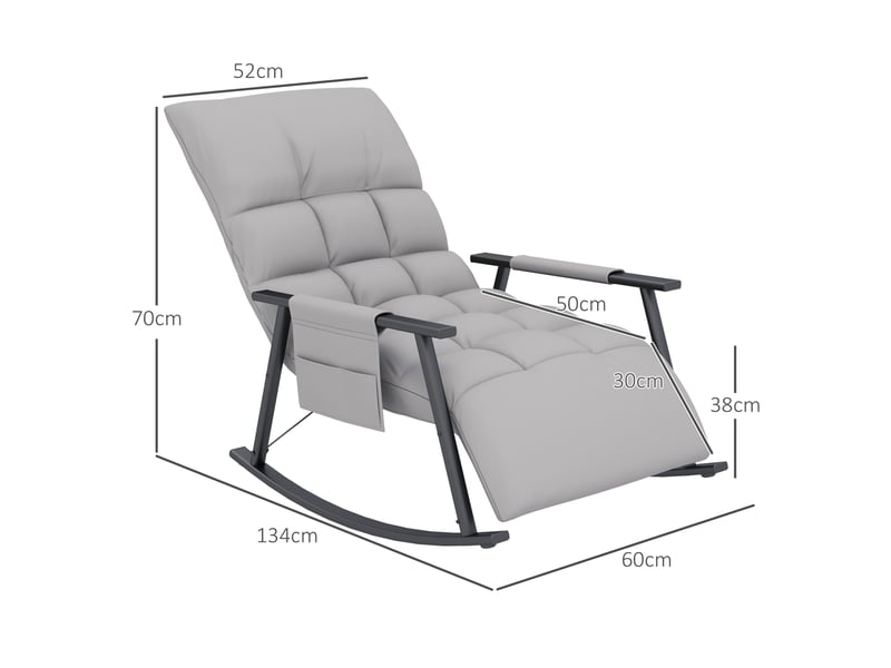  Chaise à bascule relax avec repose-pied 134 x 60 x 70 cm – gris – dossier inclinable et poche latérale  - Conforama C