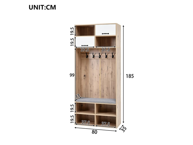  Portemanteau avec banc et rangement 80 x 185 cm en panneau de particules  - Conforama C