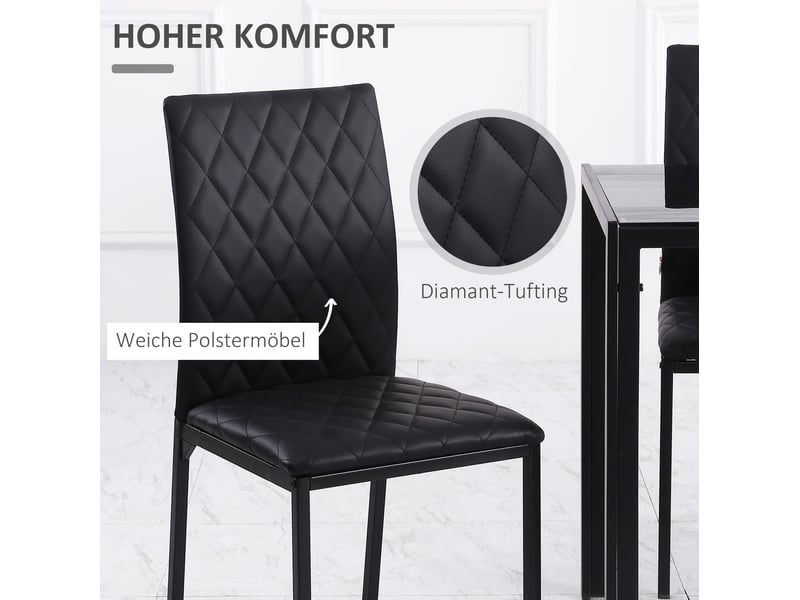  Elvmi chaises de salle à manger rembourrées lot de 4 noir dossier haut matelassé losanges revêtement en polyuréthane assise confortable structure en acier pour cuisine salon et salle à manger 41 x 50 x 91 cm  - Conforama E
