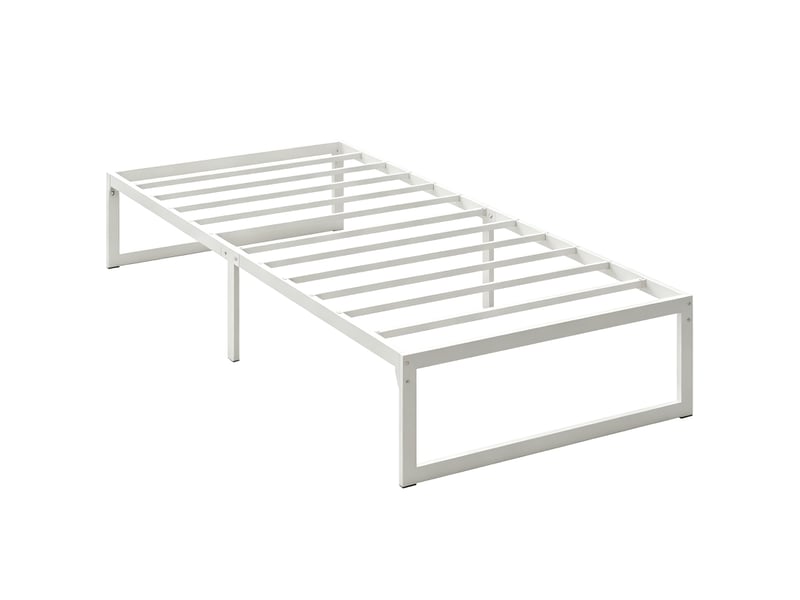  Lit simple 90x200 cm, lit enfant, sommier à lattes, rangement, métal blanc  - Conforama A