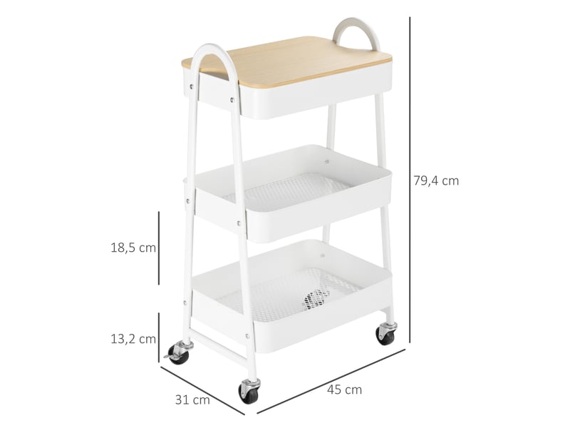  Desserte de cuisine 45x31x79,4 cm 3 niveaux avec couvercle métal blanc  - Conforama C