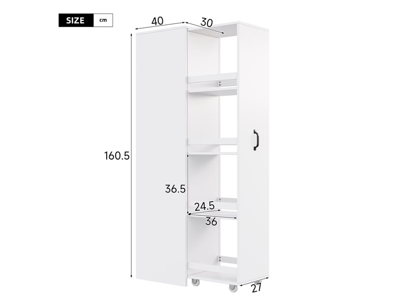  Bibliothèque étroite mobile avec boîtes et roulettes - format gain de place, mdf blanc 40 × 30 × 160,5 cm  - Conforama D