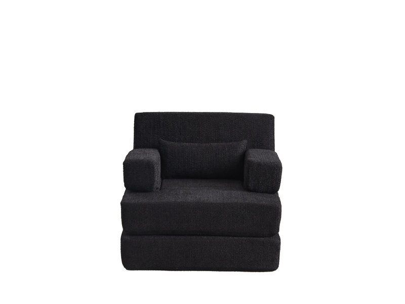  Fauteuil 2-en-1 modulable en tissu chenille noir  - Conforama E