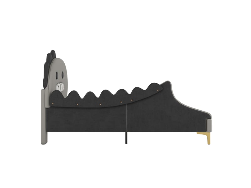  Lit enfant 90x200 cm en pu et mdf, forme dinosaure cartoon, tête ludique et entretien facile, gris, sans matelas  - Conforama E