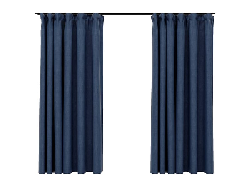  Lot de 2 rideaux occultants, rideaux black-out aspect lin avec crochets bleu 140x175cm cf44509  - Conforama A