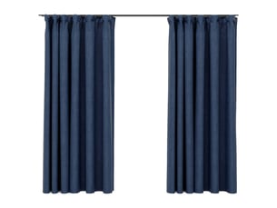Lot de 2 rideaux occultants, rideaux black-out aspect lin avec crochets bleu 140x175cm cf44509