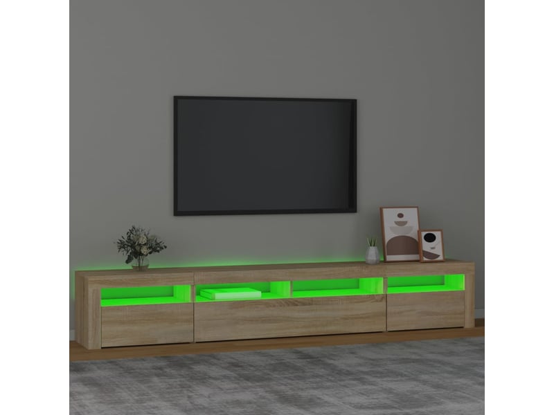 Meuble tv - banc tv - meuble de rangement avec lumières led chêne sonoma 240x35x40 cm - Conforama D