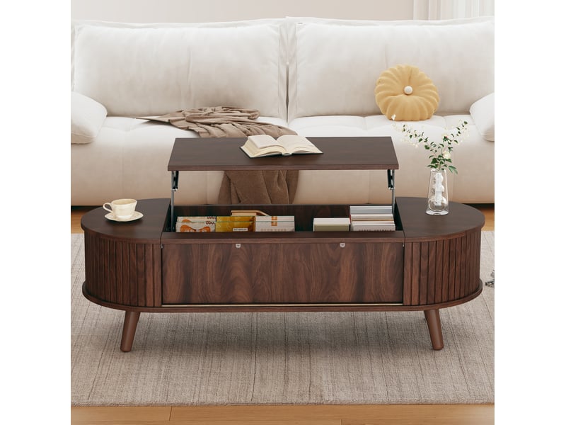 Table basse relevable avec rangement caché et 5 compartiments, pour salon, 120 × 50 × 39,5 cm, en mdf, noyer - Conforama E