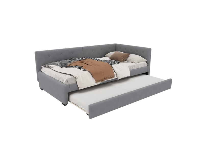  Lit banquette 90x200 avec lit gigogne velours gris lit simple sans matelas  - Conforama A