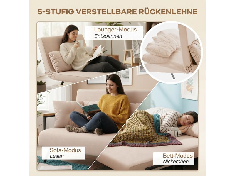 Canapé convertible 2 places en velours avec 2 coussins beige et noir 102 x 73 x 81 cm - Conforama E