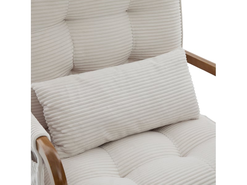  Fauteuil à bascule 70 x 80 x 92 cm beige en velours côtelé, dossier réglable et repose-pieds intégré  - Conforama D