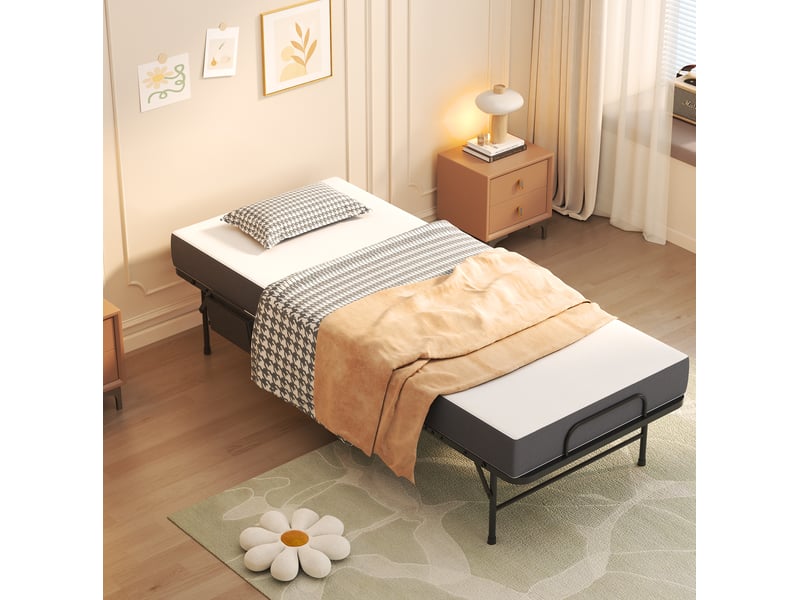  Modenvie lit pliant 80x190 cm - avec matelas mémoire de forme et roulettes, matelas inclus - noir  - Conforama B