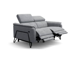 Canapé 2 places roden, 2x relax, tissu velours gris clair