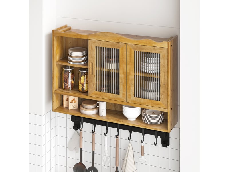  Armoire murale à portes coulissantes 90x20x60 cm, armoire de stockage, 3 niveaux, meuble de cuisine, couleur naturel  - Conforama D
