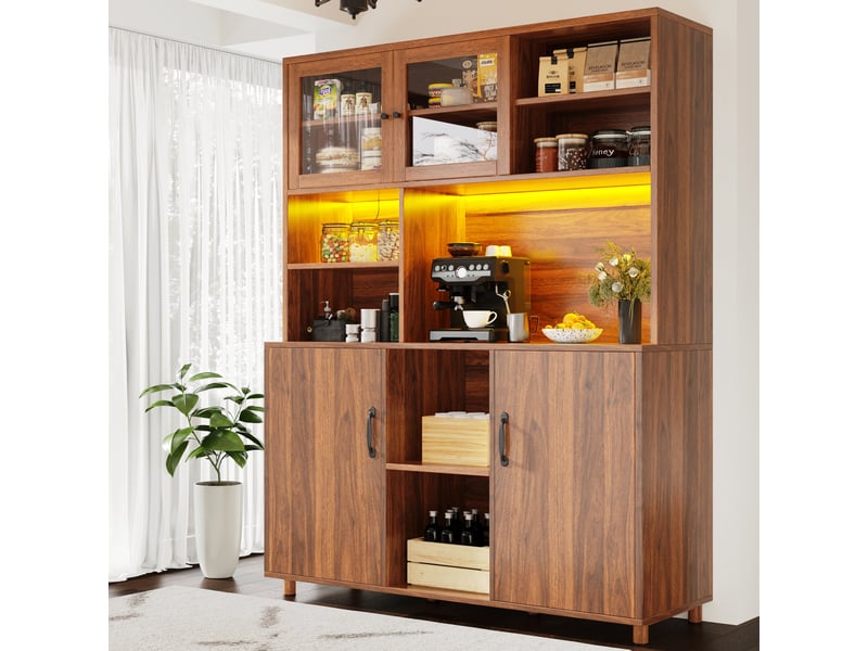  Buffet de cuisine 4 portes 0 tiroir - 140 cm noyer led mdf buffet de cuisine bois foncé - Conforama D