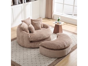 Canapé droit rond xl en mousse polyester, dossier réglable, coussin inclus, 190.5×138×63 cm, café