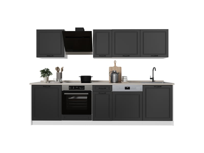 Vicco cuisine, anthracite campagneblanc, 280cm plan de travail chêne doré - Conforama E