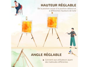 Chevalet d'artiste en bois sur pieds pliable portable supporte des toiles jusqu'à bois naturel 66107 cm