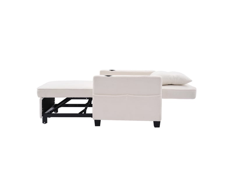  Fauteuil convertible 3 en 1 blanc avec porte-gobelets et port usb, dossier inclinable, couchage d’appoint 1 place  - Conforama D