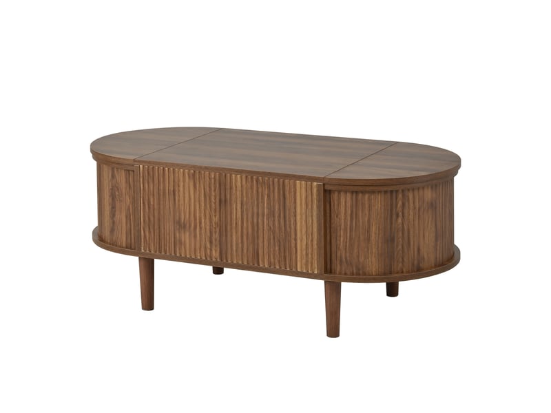  Table basse ovale relevable avec rangement - lpospi - plateaux rabattables, pieds en bois massif mdf noyer  - Conforama D