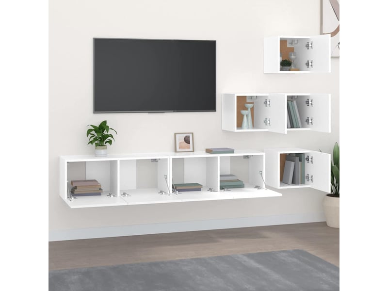  Meuble tv - banc tv - meuble de rangement mural blanc bois d'ingénierie  - Conforama C