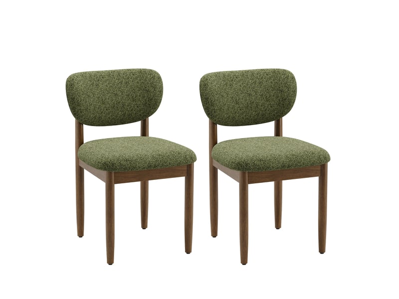 Lot de 2 chaises de salle à manger en chenille, pieds en bois, dossier ergonomique, assise rembourrée confortable, style moderne pour salle à manger et cuisine, vert - Conforama A