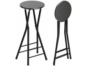 Lot de 2 tabourets de bar pliants avec double repose-pieds, en bois et acier, 34 x 30 x 70 cm, noir
