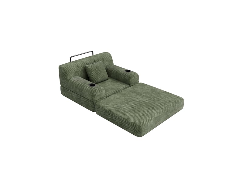 Fauteuil convertible vert en velours côtelé, 2 porte-gobelets, 4 poches - Conforama D