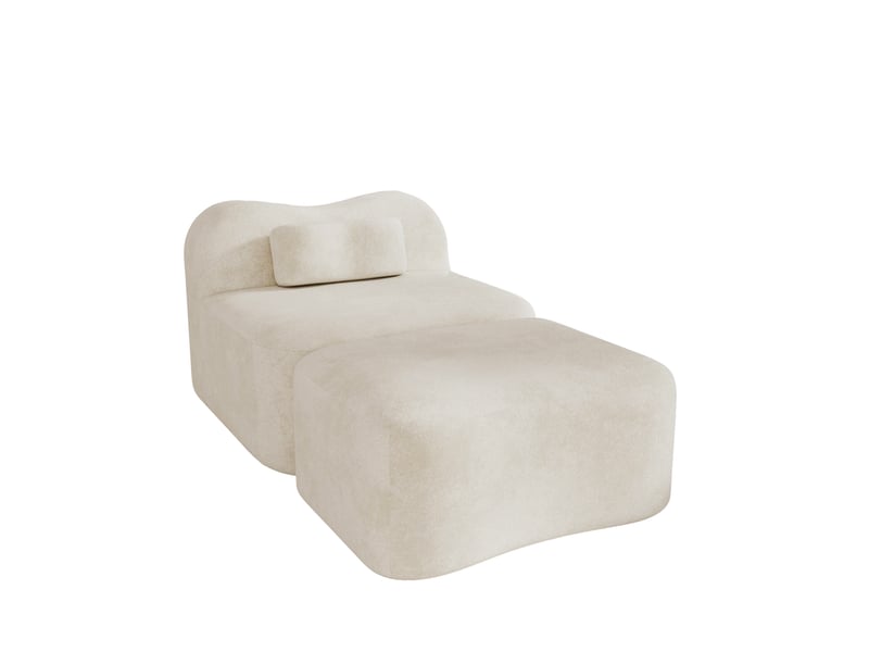  Fauteuil modulable 1 place avec ottomane 96x167x70 cm en velours beige  - Conforama E