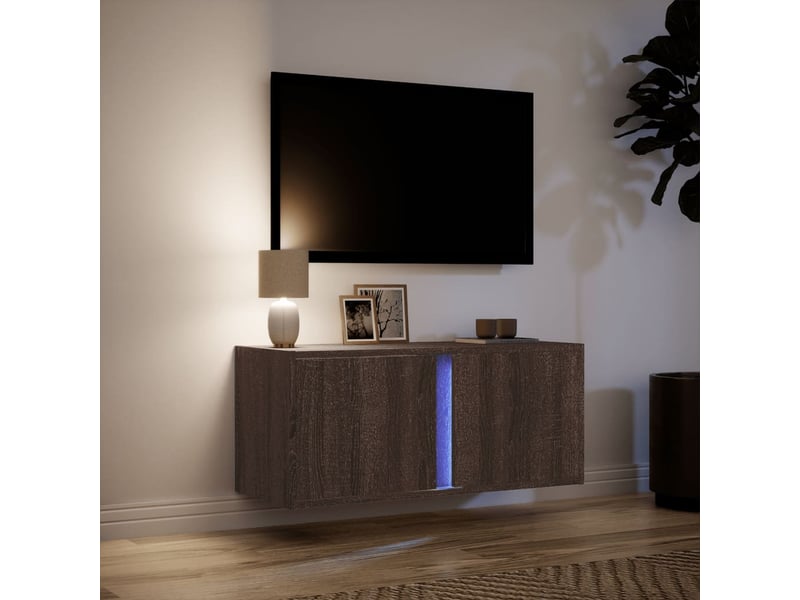  Meuble tv - banc tv - meuble de rangement mural avec lumières led chêne marron 80x31x35 cm  - Conforama E
