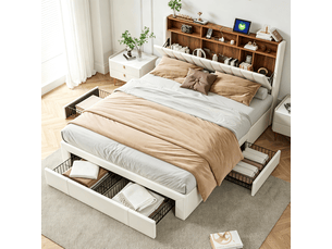 Lit coffre 140x190 cm <strong></strong> <strong></strong> coloris beige