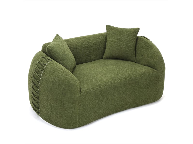 Canapé 2 places courbe 155x90 cm – vert – chenille, 2 coussins, lacets latéraux, aucun assemblage requis - Conforama A