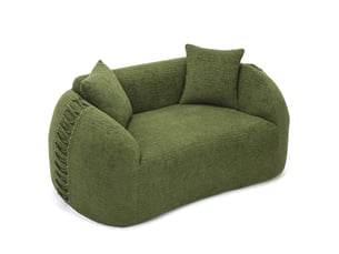 Canapé 2 places courbe 155x90 cm – vert – chenille, 2 coussins, lacets latéraux, aucun assemblage requis