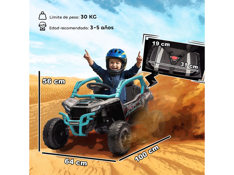 Voiture électrique kawasaki teryx krx 1000 12v sous licence pour enfants, télécommande, suspension arrière, bleue - Conforama E