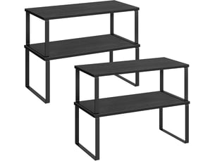 Lot de 4, organisateur de placard, étagère de rangement de cuisine extensible, porte-épices empilable, métal, bois d’ingénierie, noir