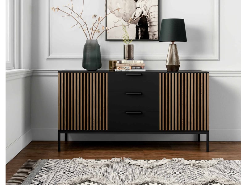  Savanna - buffet bas - effet bois et noir - 3 tiroirs et 2 portes - 150 cm - best mobilier - noir et bois SAVANNA - Conforama B