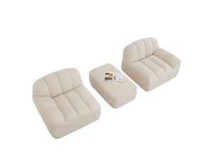 Canapé modulable d'angle 2 places avec ottoman beige blanc