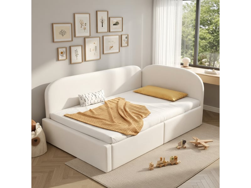  Canapé-lit pour enfant 90 x 190 cm, avec rangement hydraulique, en velours, vert  - Conforama B