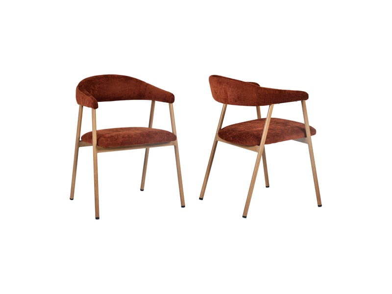  Chaises de salle à manger lot de 2 rembourrée en chenille, pieds en métal effet bois, rouge  - Conforama A