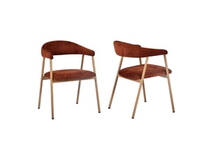 Chaises de salle à manger lot de 2 rembourrée en chenille, pieds en métal effet bois, rouge