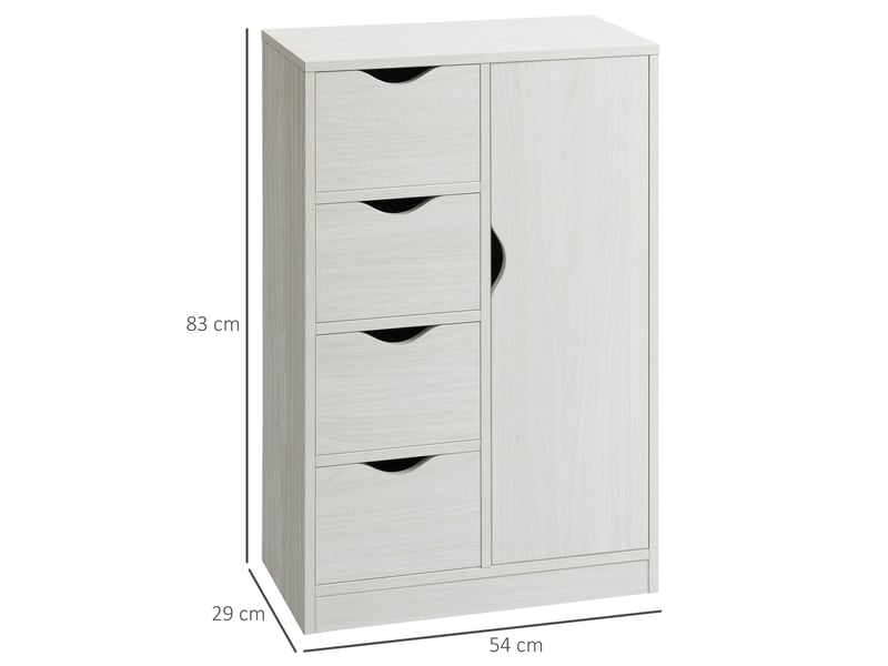  Meuble de salle de bain à 4 tiroirs, étagère à 2 niveaux et poignées encastrées, bois, 54 x 29 x 83 cm, blanc  - Conforama E