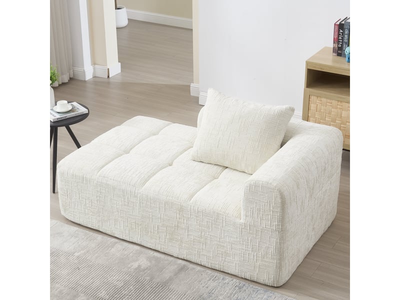  Canapé méridienne beige en chenille avec coussin inclus, poches latérales et assise moelleuse  - Conforama B