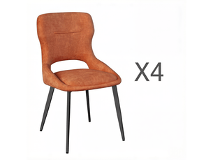 Chaises de salle à manger lot de 4 avec accoudoirs et patins réglables  - chenille métal orange
