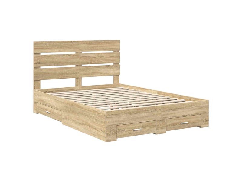  Lit double- lit adulte -  cadre de lit chêne sonoma 150 x 200 cm bois d'ingénierie  - Conforama C