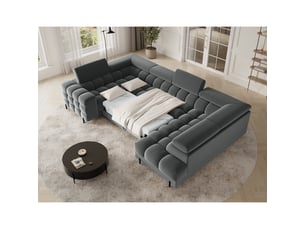 Canapé panoramique convertible factory 3 places gris – angle droit avec coffre