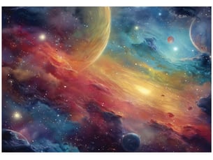 Papier peint panoramique intissé cosmos planètes coloré - 400x280 cm - papier peint enfant