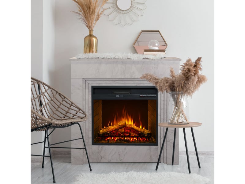 Bellini - cheminée électrique sur pied à effet flamme 96x96x35 cm en bois effet marbre blanc - Conforama B